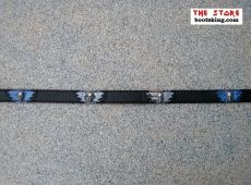 Schwarzer Gürtel mit blauer Python Applikation und Totenkopf Metallverzierungen