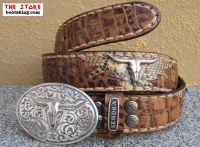 Sendra Grtel braun geprgt mit Pythonleder und Schnalle