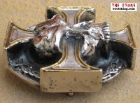 Pagan Grtelschnalle Skull & Cross gold