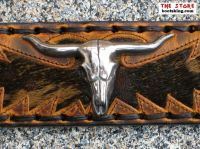 Sendra Grtel hellbraun mit Kuhfellapplikationen und Schnalle